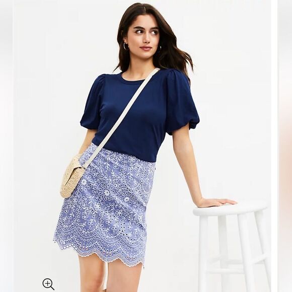 NWT Loft Petite Embroidered Scalloped Shift Skirt 8P - Picture 1 of 7